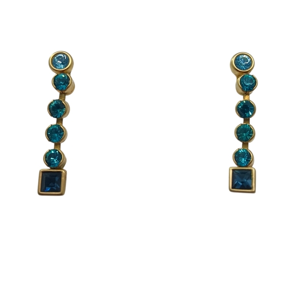Swarovski Womens Crystal Earrings Blue Gold Tone Formal Holidays - Picture 1 of 5